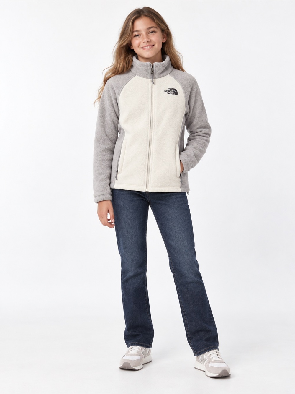 The North Face Girls 14/16 Colorblock Fleece Jacket | Gray & Cream